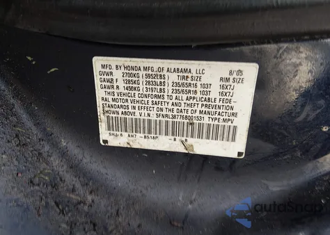 2006 Honda Odyssey Ex-L z USA, uszkodzony, nr VIN 5FNRL38776B001531